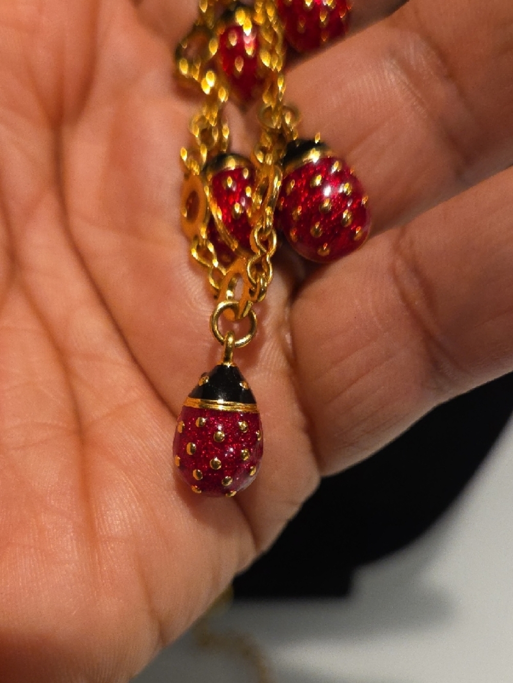 Joan Rivers Gold-Tone Necklace with Red Lady Bug Dangle Beads and Studs - Picture 14 of 14